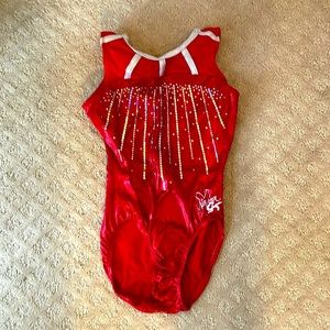 Bright red Nastia Liukin leotard